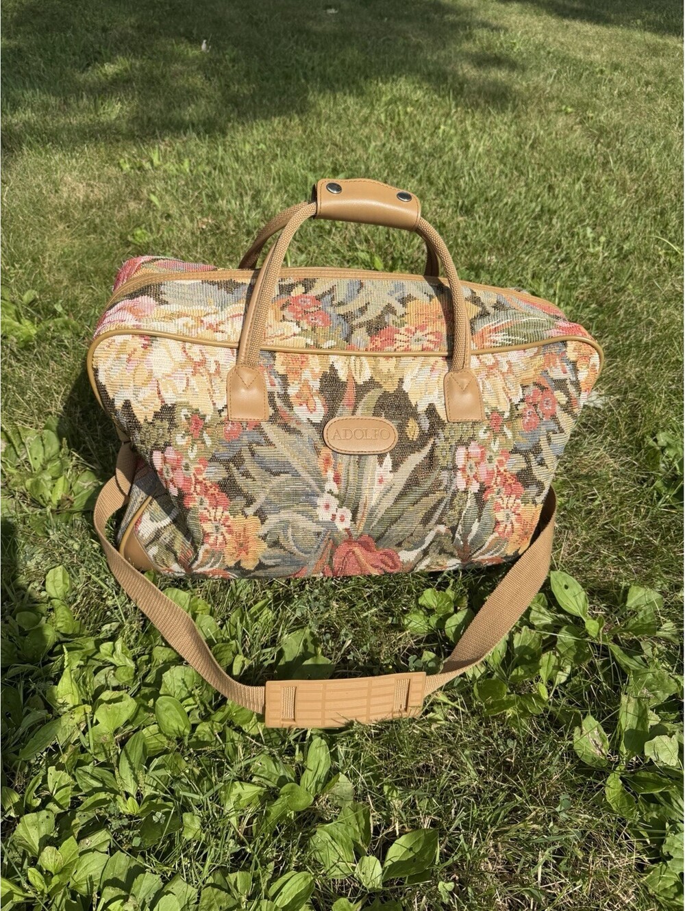 Adolfo Vintage Tapestry Floral Duffel Bag Weekender Travel Carry On
